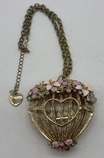 Betsey Johnson Marie Antoinette Birdcage Statement Necklace Gold Tone Heart 16”