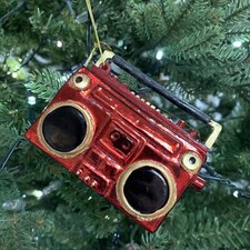 Vintage Ghetto Blaster Stereo Glass Bauble Christmas Tree Hanging Ornament