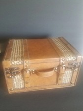 Large Hardwood, Leather, Rattan Dual Strap Trunk Style Storage Box 13×9×7"