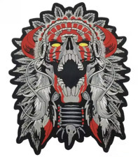 Large Embroidery Patches for Jacket Back Motorcycle Biker Skull Indian Chief 
