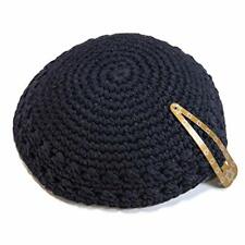 Simple Blue Knitted Yarmulke Kippah 17 cm Jewish Kippa Hat Cupples  + Hair Clip
