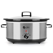 6.5L Electric Slow Cooker Removable Ceramic Pot Clear Glass Lid Stainless Steel
