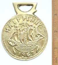 Vintage Brass Horse Saddle Harness Medallion Ornament ''Half Penny 1967''