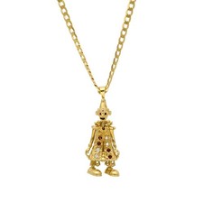 9ct Yellow Gold Coloured Stone Clown Pendant & Chain - 22"
