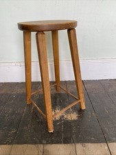 Vintage Wooden Stool With 4 Tapered Legs Lab School