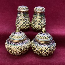 Benjarong Hand Painted Pottery 2x Lidded Jars, Salt & Pepper Shakers(1C) MO#8724