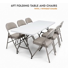 6ft Folding Table Trestle Camping Party Picnic BBQ Stall Garden with Six Chairs