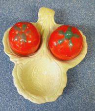 Carlton Ware Cruet Set.Incomplete.Australian Design.Green leaf.Bright red tomato