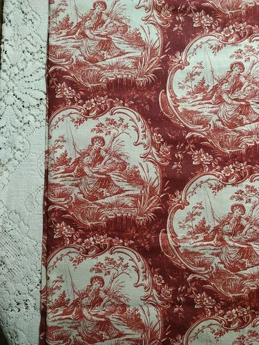 Red toile fabric - red, cotton