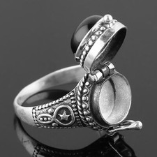 Natural Black Onyx Gemstone Handmade Poison Ring, 925 Sterling Silver Box Ring.