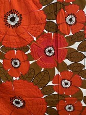 Pair Vintage 1970s Boras Sweden Orange Floral Swedish Textiles 168 x 200cm each