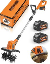 20V Cordless Tiller Cultivator, 360RPM Electric Garden Tiller, with 2 * 4.0Ah Ba