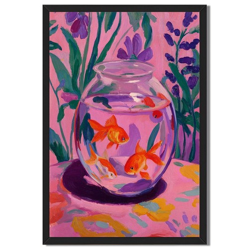 Goldfish bowl floral wall art - floral,