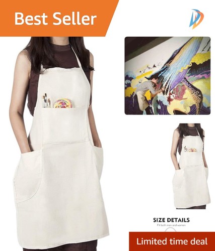 Natural bib apron with 3 - natural,