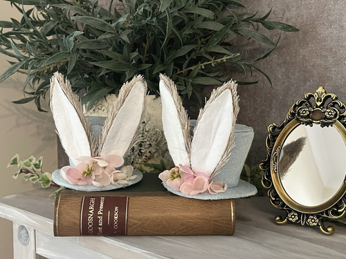 Rabbit ornament hat blue pink - hat,