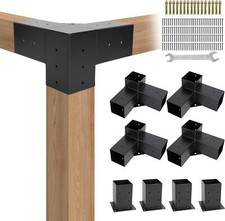 4 Pack Pergola Brackets Kit 3-Way Corner Bracket/Gazebo Kit Post Base