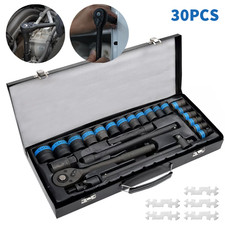 Heavy Duty 1/2" Ratchet Wrench Socket Set 8-32mm Metric Extension Bar Metal Case