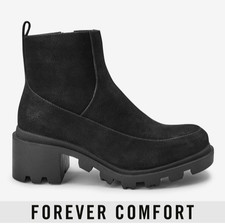 Next Black Faux Leather Chunky Mid Heel Ankle Chelsea Boots Size 7 Comfortable 