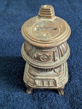 Vintage Metal Copper Finish Pot Belly Stove Coin Piggy Bank 6" Tall
