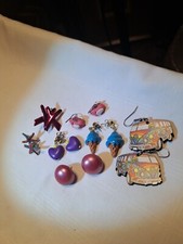 Earrings Vintage LOT of 7 Fun Colorful Hearts Pigs Starfish VW Bus Ice Cream...