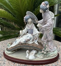 RARE 13” Lladro Figurine Girls On Bridge “SPRINGTIME IN JAPAN” 1445  C1983 VCG