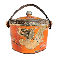 Vintage Japanese "Genuine Samurai China" Moriage Dragon Biscuit Barrel / Tea...
