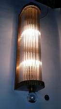 Vintage Art Deco Brass & Glass Rod Ship Wall Sconce Antique Light Fixture