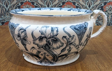 Antique Flow Blue Thomas Rathbone Iris Chamber Pot Edwardian English Ceramic