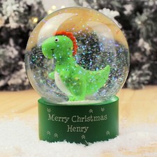 Personalised Message Dinosaur Glitter Snow Globe, Childrens Snow Globe