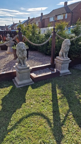 Large hand cast stone lions - large,