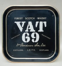 VAT 69 Scotch Whisky Metal Serving Tray Vintage 35cm Square
