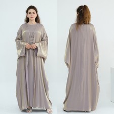 2pcs Moroccan Abaya Inner Dress Sets Muslim Women Kaftan Elegant Party Gown Arab