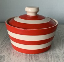 Rare T.G. Green Cornishware Red Stripe Round Butter Dish & Lid Ex Cond Free P&P