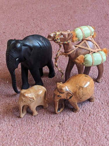 Vintage wooden elephant - wooden, &