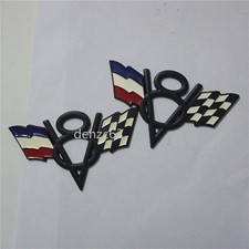 2x Matte Black V8 France Flag