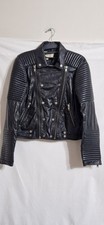 MANGO Genuine Leather Jacket Cropped Full Zip Black Biker Size XL Womens 