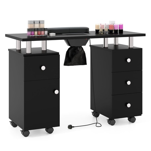 Black rolling manicure table - black,