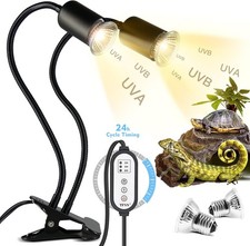 Reptile Heat Lamp, Double-Head Lamp with Clamp, UVA UVB Light... 
