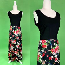 Vintage 70s Black Floral Butterfly Maxi Dress Dark Floral Dress - Size S/M