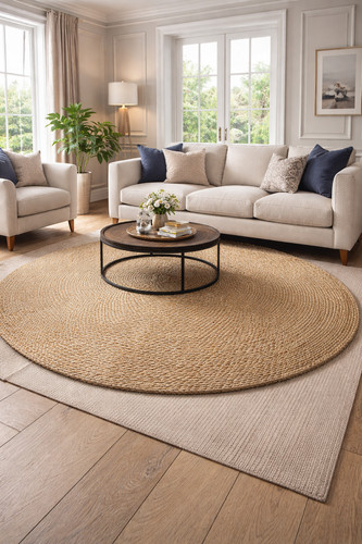 Rug round jute - round, natural