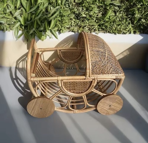 Natural wicker doll pram - wicker,