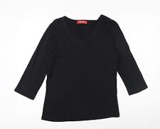 Lisa Campione Womens Black 100% Cotton Basic Blouse Size 14 V-Neck