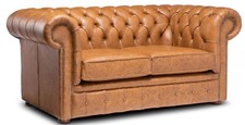 Chesterfield Plus Two Seater Sofa Bed Genuine Italian Tan Leather