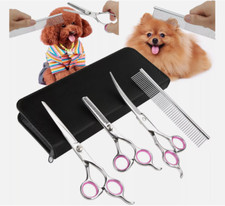 7" Professional Pet Dog Grooming Scissors Set Straight Curved Thinning Shear Kit