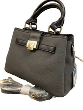 BESSIE NEW COLLECTION BLK/GREY CANVAS AND FAUX LEATHER TOTE WIT 3 TOP POC