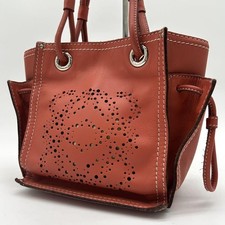 LOEWE Shopper Tote Bag Anagram Punching Brown Leather Shoulder Handbag Unisex