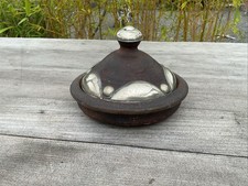 Vintage North African Terracotta Cooking Tagine Pot Silver Metal Detail Morocco 