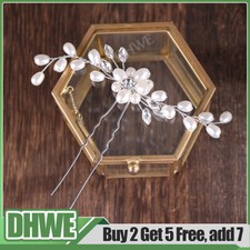 Flower Wedding Hair Pins Bridesmaid Crystal Diamante Pearls Bridal Clips White