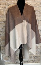Woolovers 100% Wool Woven Check Blanket Wrap Shawl Neutral Brown Beige One Size
