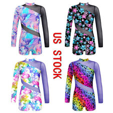 Girls Gymnastics Bodysuit Long Sleeve Jumpsuit Ballet Dance Leotards Unitards